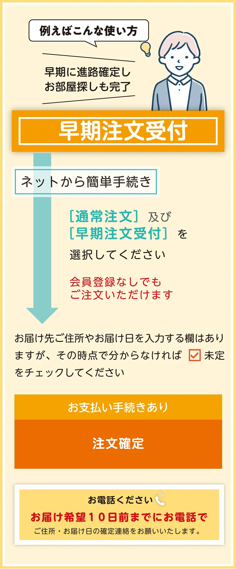 早期注文受付 お届け希望10日前までにお電話で