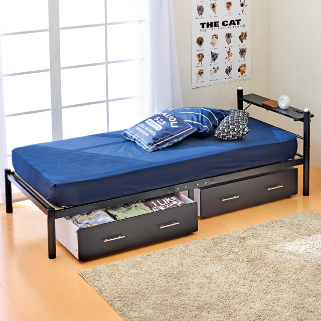 シングルベッド宮付引出付 ブラック SLB-07(BK)