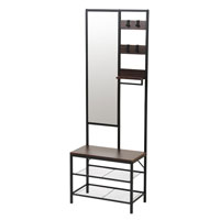 多機能ハンガーラックミラー付 ダークブラウン 