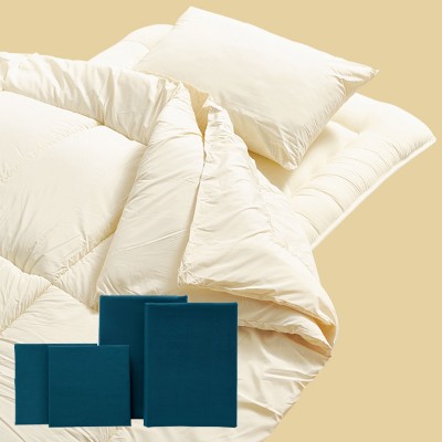 ホコリが出にくい布団7点セット　ミッドナイトブルー（掛布団、敷布団、枕、カバー4点）